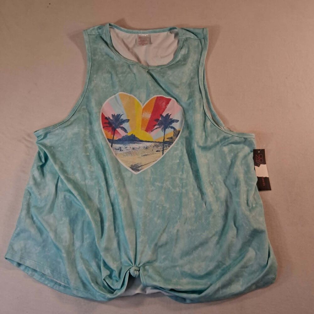 No Boundaries Tank Top Juniors XL 15-17 Blue Tie Dye Heart Palm Tree NWT
